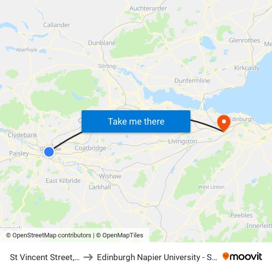 St Vincent Street, Glasgow to Edinburgh Napier University - Sighthill Campus map