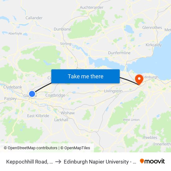 Keppochhill Road, Springburn to Edinburgh Napier University - Sighthill Campus map