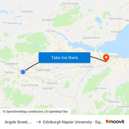 Argyle Street, Glasgow to Edinburgh Napier University - Sighthill Campus map