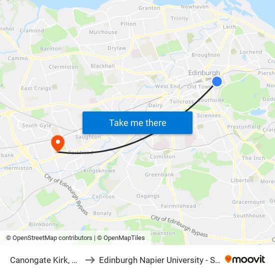 Canongate Kirk, Canongate to Edinburgh Napier University - Sighthill Campus map