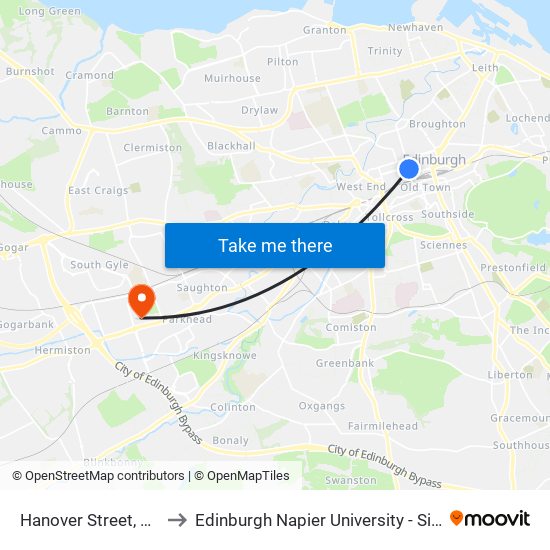 Hanover Street, Edinburgh to Edinburgh Napier University - Sighthill Campus map