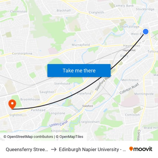 Queensferry Street, West End to Edinburgh Napier University - Sighthill Campus map