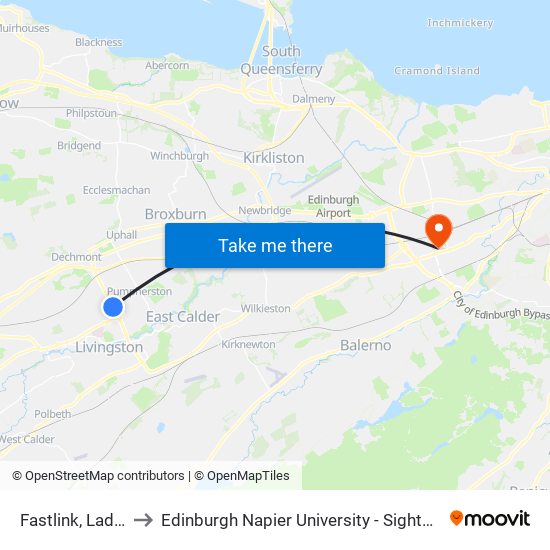Fastlink, Ladywell to Edinburgh Napier University - Sighthill Campus map