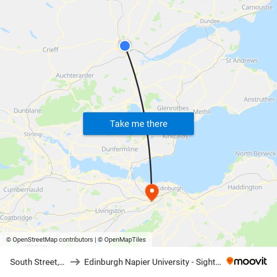 South Street, Perth to Edinburgh Napier University - Sighthill Campus map