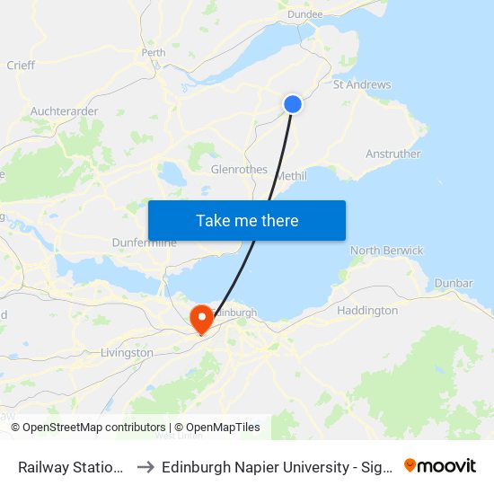 Railway Station, Cupar to Edinburgh Napier University - Sighthill Campus map