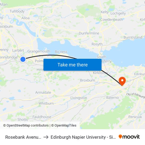 Rosebank Avenue, Falkirk to Edinburgh Napier University - Sighthill Campus map