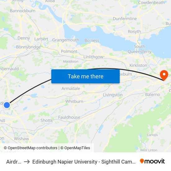Airdrie to Edinburgh Napier University - Sighthill Campus map