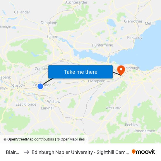 Blairhill to Edinburgh Napier University - Sighthill Campus map