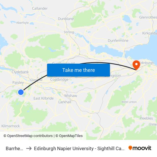 Barrhead to Edinburgh Napier University - Sighthill Campus map