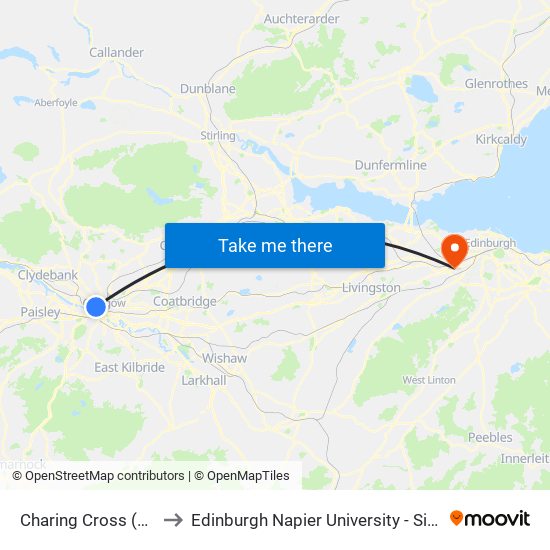 Charing Cross (Glasgow) to Edinburgh Napier University - Sighthill Campus map