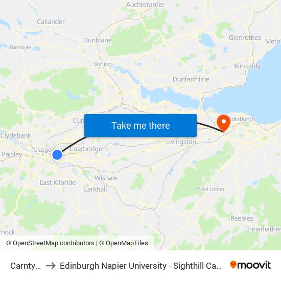 Carntyne to Edinburgh Napier University - Sighthill Campus map