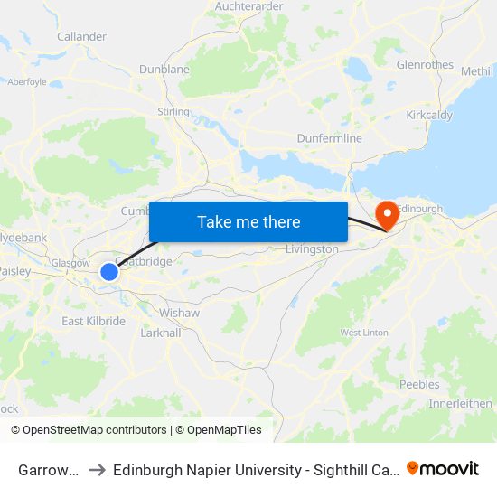 Garrowhill to Edinburgh Napier University - Sighthill Campus map