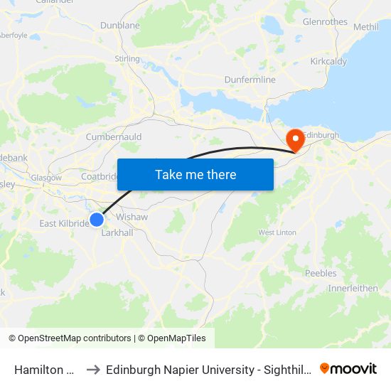Hamilton West to Edinburgh Napier University - Sighthill Campus map