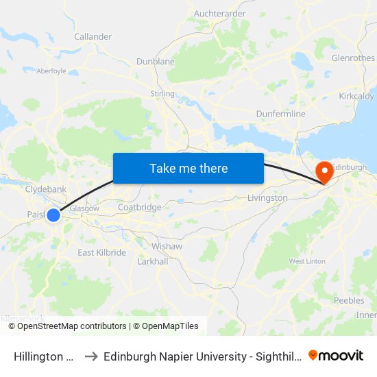 Hillington West to Edinburgh Napier University - Sighthill Campus map