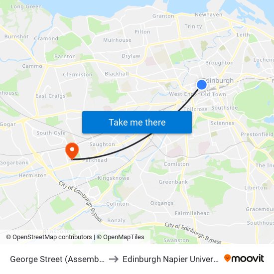 George Street (Assembly Rooms), Edinburgh to Edinburgh Napier University - Sighthill Campus map