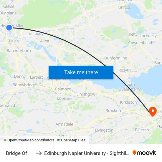 Bridge Of Allan to Edinburgh Napier University - Sighthill Campus map