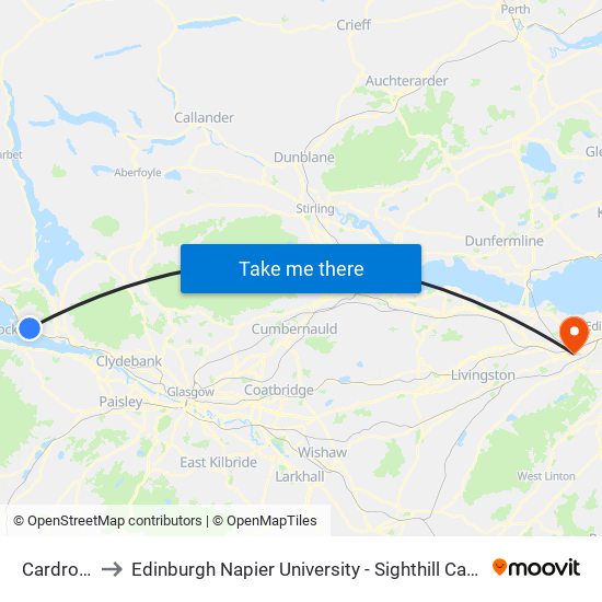 Cardross to Edinburgh Napier University - Sighthill Campus map