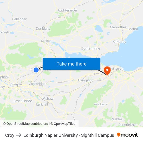 Croy to Edinburgh Napier University - Sighthill Campus map