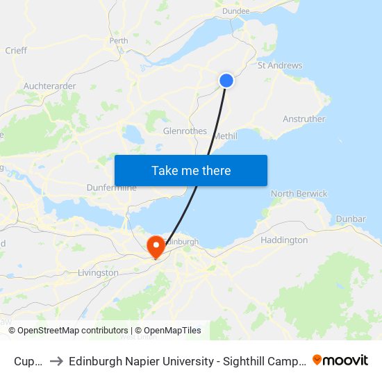 Cupar to Edinburgh Napier University - Sighthill Campus map