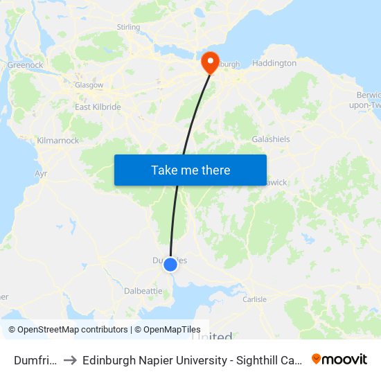 Dumfries to Edinburgh Napier University - Sighthill Campus map