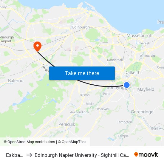 Eskbank to Edinburgh Napier University - Sighthill Campus map