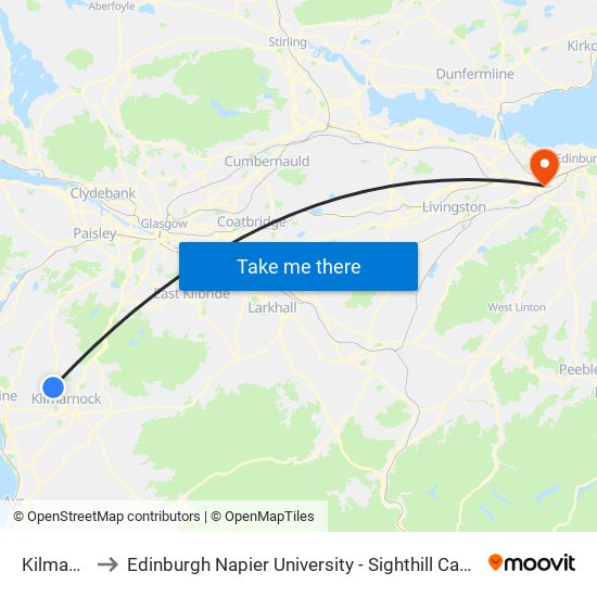 Kilmaurs to Edinburgh Napier University - Sighthill Campus map