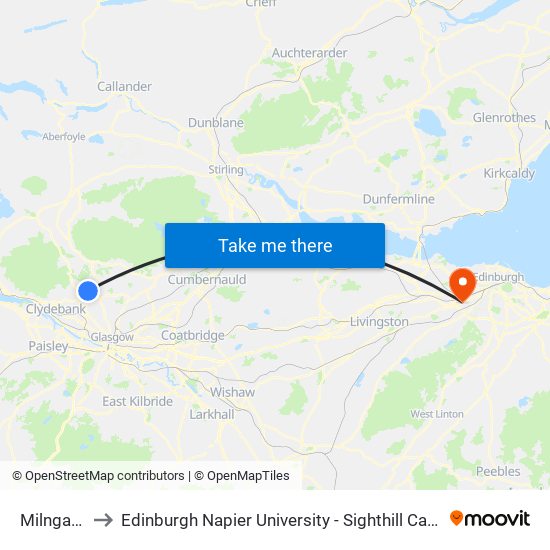 Milngavie to Edinburgh Napier University - Sighthill Campus map