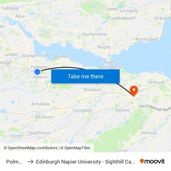 Polmont to Edinburgh Napier University - Sighthill Campus map
