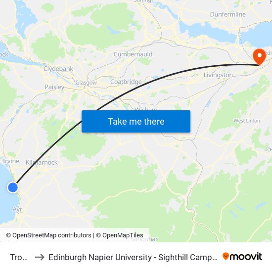 Troon to Edinburgh Napier University - Sighthill Campus map