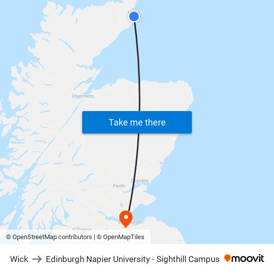 Wick to Edinburgh Napier University - Sighthill Campus map
