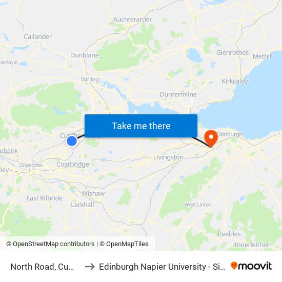 North Road, Cumbernauld to Edinburgh Napier University - Sighthill Campus map