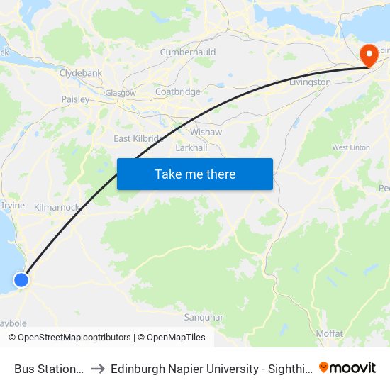 Bus Station , Ayr to Edinburgh Napier University - Sighthill Campus map