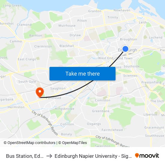 Bus Station, Edinburgh to Edinburgh Napier University - Sighthill Campus map
