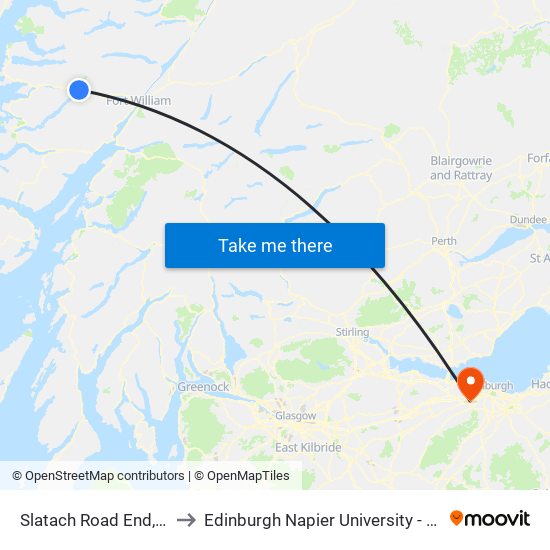 Slatach Road End, Glenfinnan to Edinburgh Napier University - Sighthill Campus map