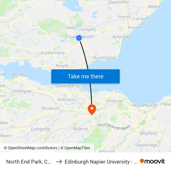 North End Park, Cowdenbeath to Edinburgh Napier University - Sighthill Campus map