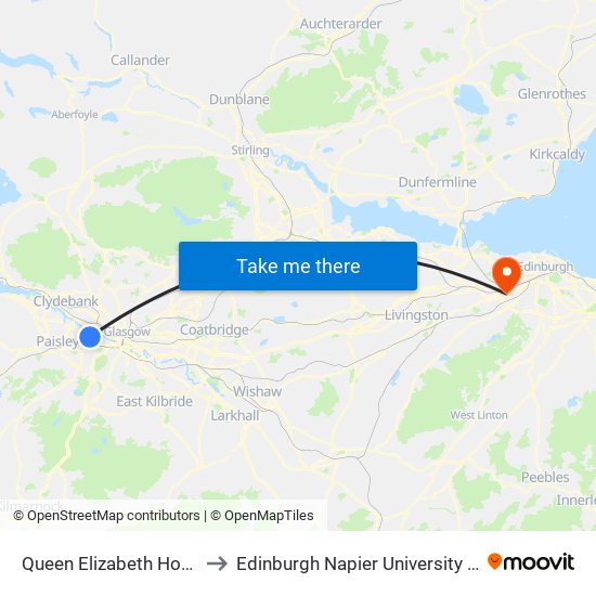 Queen Elizabeth Hospitals, Govan to Edinburgh Napier University - Sighthill Campus map