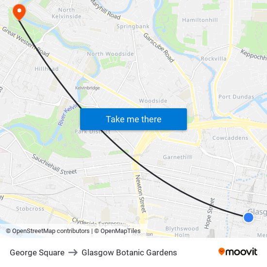 George Square to Glasgow Botanic Gardens map