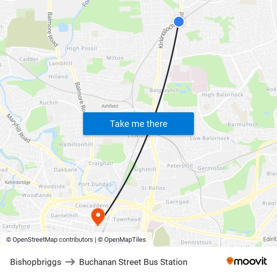 Bishopbriggs to Buchanan Street Bus Station map
