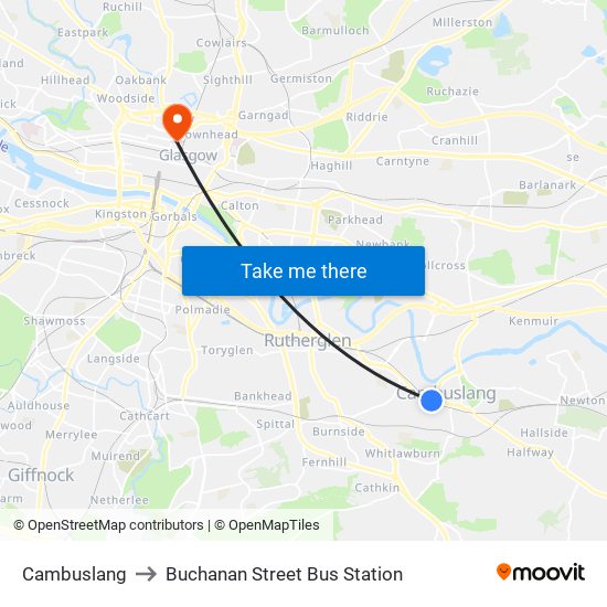Cambuslang to Buchanan Street Bus Station map