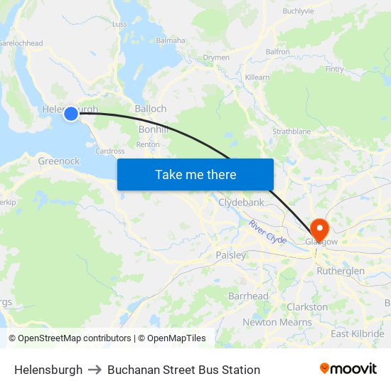 Helensburgh to Buchanan Street Bus Station map