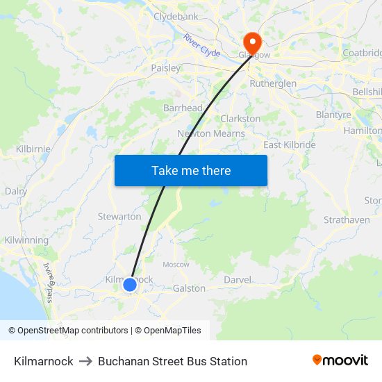 Kilmarnock to Buchanan Street Bus Station map