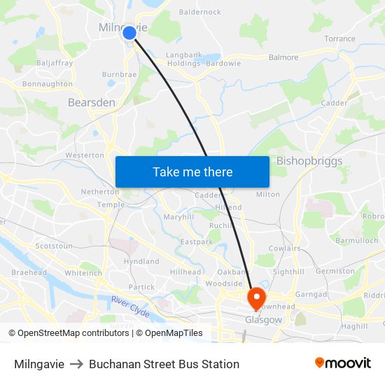 Milngavie to Buchanan Street Bus Station map