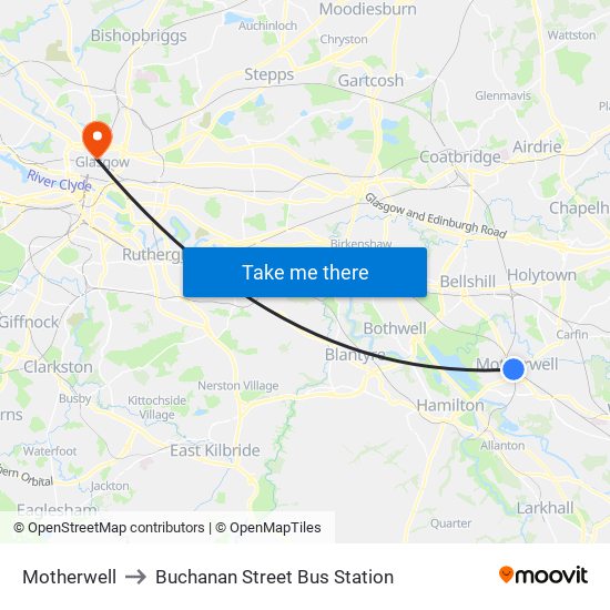 Motherwell to Buchanan Street Bus Station map