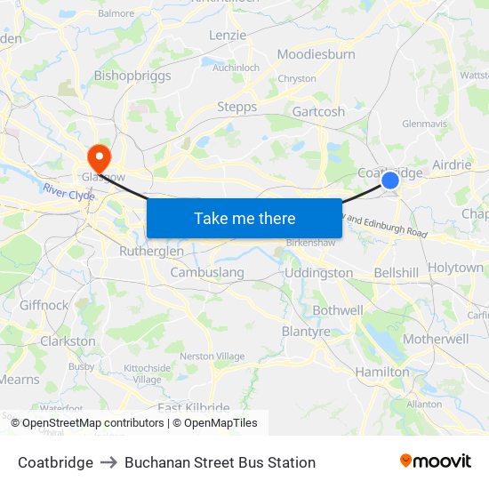 Coatbridge to Buchanan Street Bus Station map