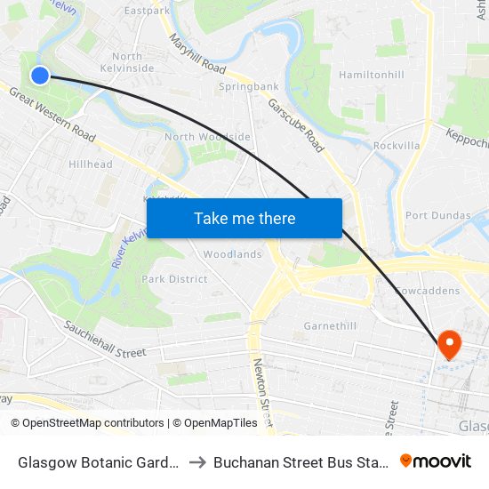 Glasgow Botanic Gardens to Buchanan Street Bus Station map