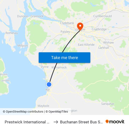 Prestwick International Airport to Buchanan Street Bus Station map