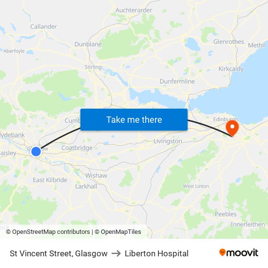 St Vincent Street, Glasgow to Liberton Hospital map