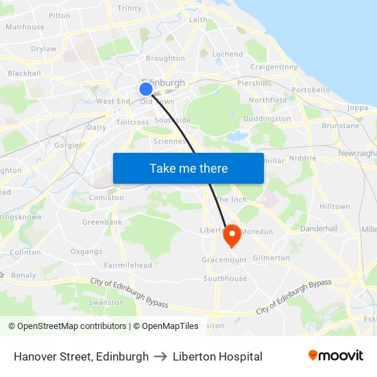 Hanover Street, Edinburgh to Liberton Hospital map
