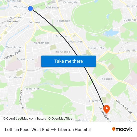 Lothian Road, West End to Liberton Hospital map
