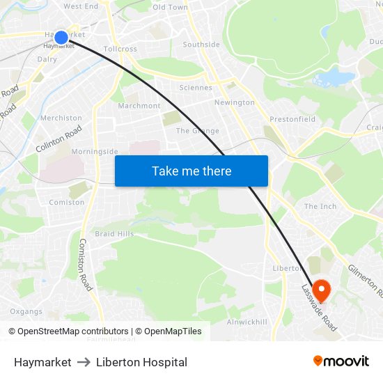 Haymarket to Liberton Hospital map